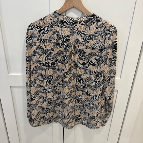 J crew womens button up zebra Animal Print Button-Up Blouse Sz L - Picture 4 of 8